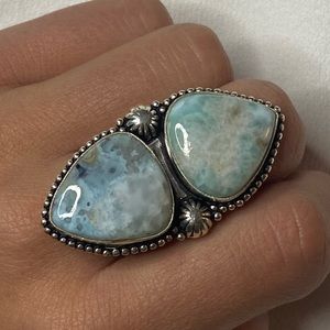 Genuine Larimar Ring in Sterling silver stamped 925